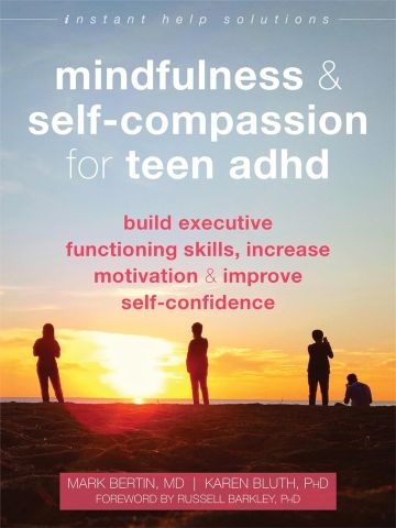 Product Description: Only a few copies available!</br>Book Title: Mindfulness and Self-Compassion for Teen ADHD: Build Executive Functioning Skills, Increase Motivation, and Improve Self-Confidence (The Instant Help Solutions Series)</br>Author: Mark Bertin MD (Author), Karen Bluth PhD (Author), Russell Barkley PhD (Foreword)</br>Format: Paperback; 192 pages, (other formats available)</br>Publisher: Instant Help (May 1, 2021)</br>Language: English</br>Shipping Weight: 8.5 ounces</br></br>This guide book will help teens with ADHD develop the skills they need to strengthen their executive functioning, foster the self-compassion essential to overcoming self-criticism often caused by ADHD, and gain the confidence and resilience necessary to take control of their ADHD—and their life. They will also learn how to manage their emotions, focus, practice flexible problem solving, change habits, and improve communication skills. Finally, they will learn how these skills can improve their relationships with friends and family, and help them succeed in school—and life!</br></br>For additional information, see this book at Google Books.</br> Mindfulness and Self-Compassion for Teen ADHD